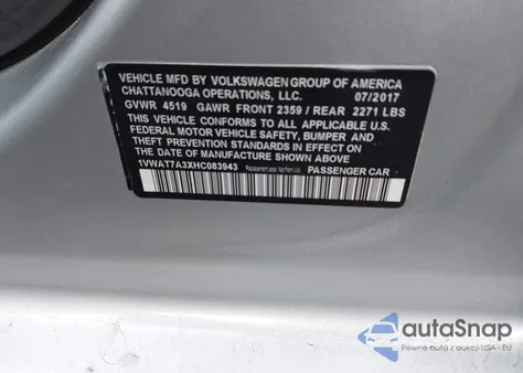 2017 Volkswagen Passat 1.8T S из США, поврежденный, VIN 1VWAT7A3XHC083943